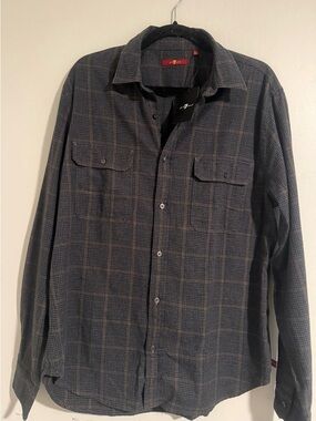 7 For All Mankind Men's Plaid Button-Down Shirt Gray & Brown Brand New with Tags